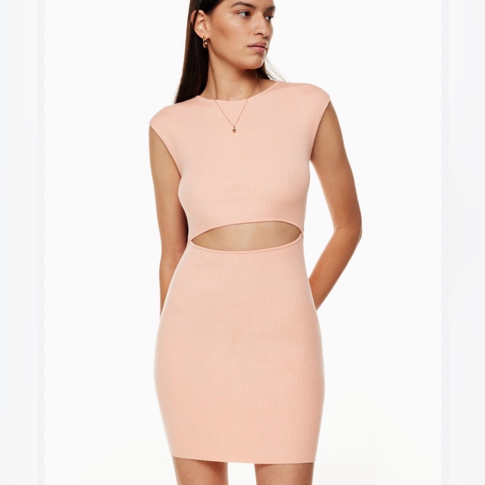 Aritzia Wilfred Free Cutout Ribbed Knit Bodycon Peach Dress Soze S